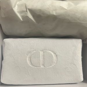 Christian Dior white fluffy makeup pouch